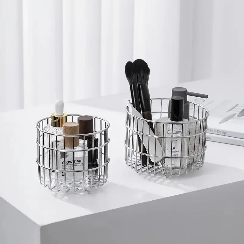 Stainless Steel Round Makeup Brush & Cosmetic Organizer