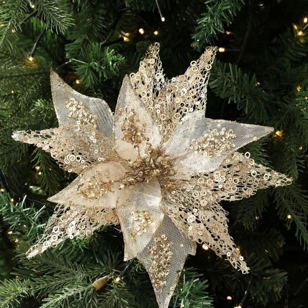 Large Glitter Artificial Poinsettia Christmas Flower Decoration