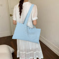 Embroidered Heart Canvas Shoulder Tote Bag – Large Women's