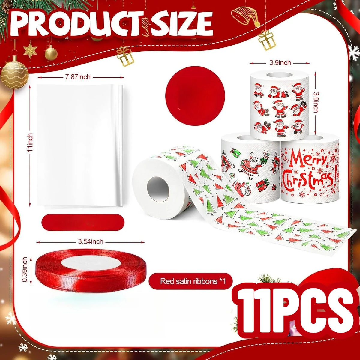 11PCS Santa Claus Toilet Paper Roll Set – Funny Christmas Gag Gift