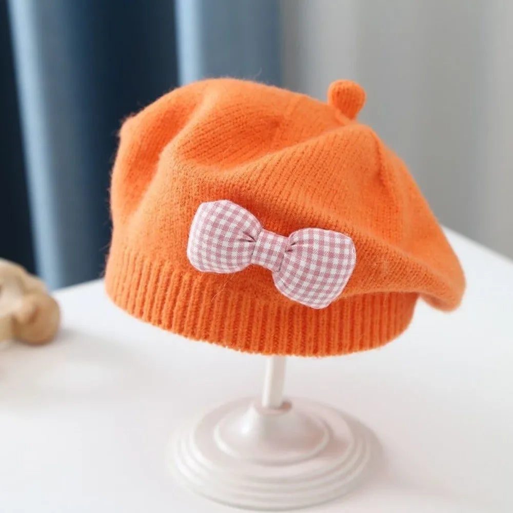 Toddler Bowknot Knit Beret Hat – Warm Windproof Beanie 1–3Y