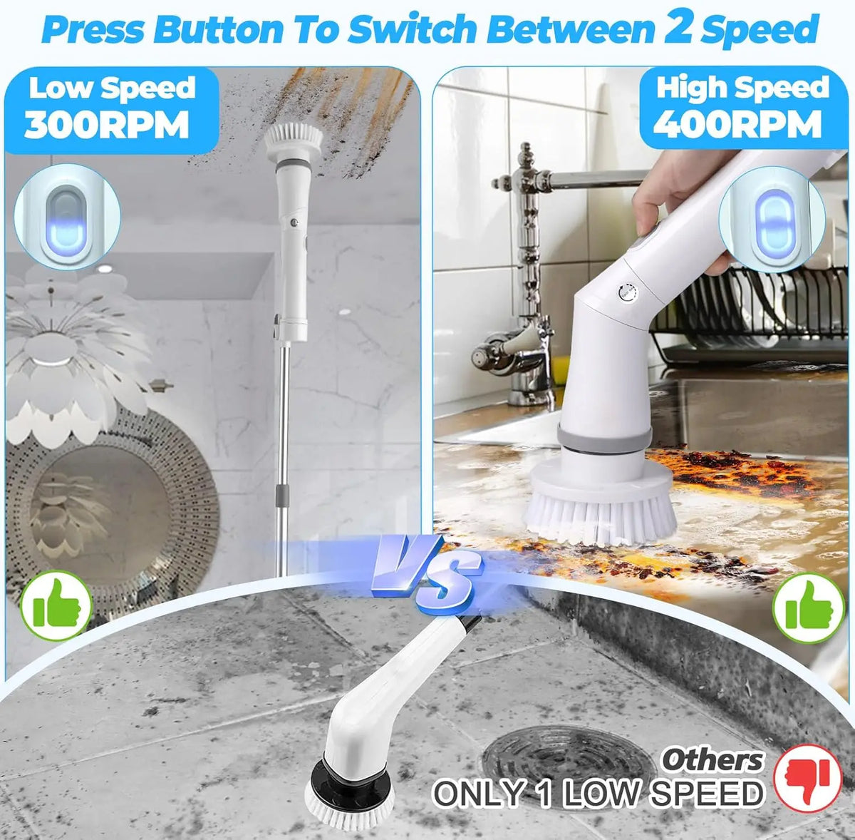 7-in-1 Electric Spin Scrubber 4000mAh IPX7 Cordless Cleaning Brush
