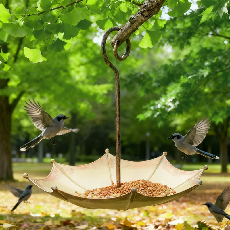 Retro Copper Umbrella Bird Feeder Outdoor Garden Pendant Décor