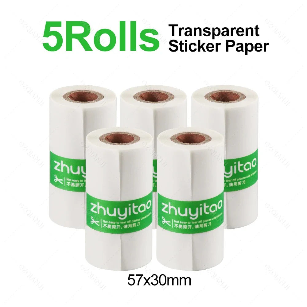 Transparent Thermal Label Paper Rolls for 57/58mm Mini Printers