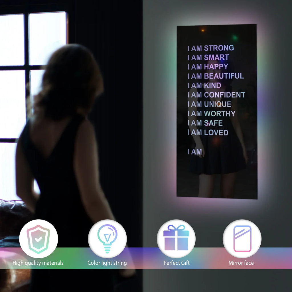 Affirmations Mirror with Colorful LED String Lights | Acrylic