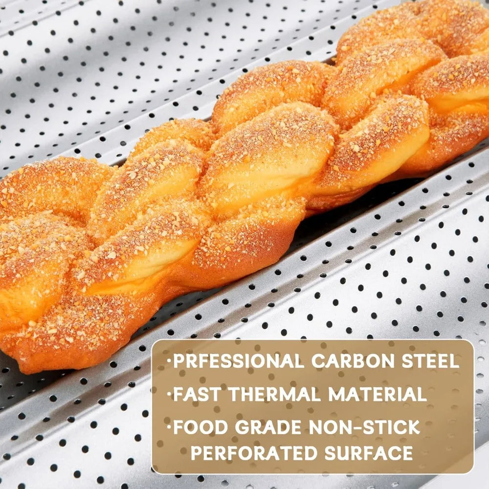 Nonstick Perforated Baguette Bread Pan – 4-Loaf French Bread Tray