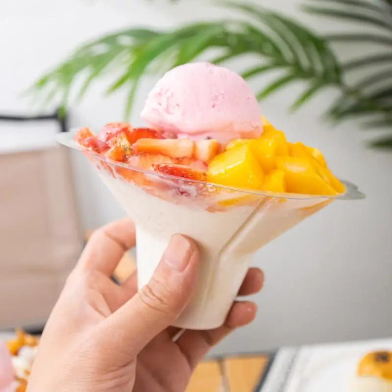 50 Pcs Flower Snow Cone Cups Leak-Proof Plastic Ice Cream Bowls