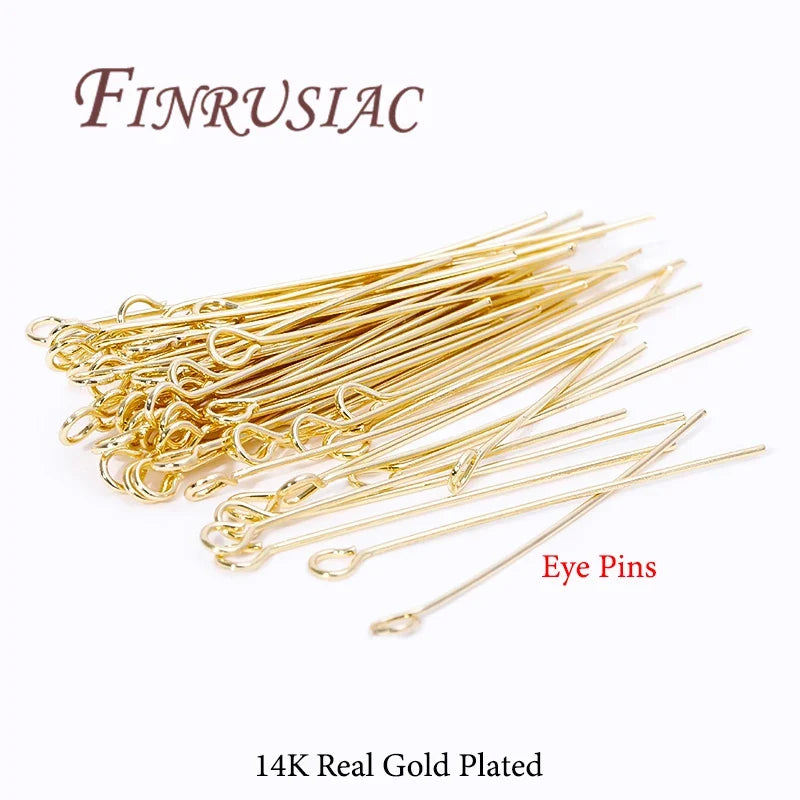 50Pcs Gold Plated Jewelry Pins – Eye, Ball & Flat Head 20–50mm