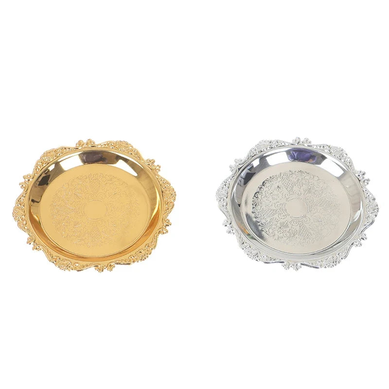 Silver & Gold Glossy Metal Tray – Decorative Plate for Party