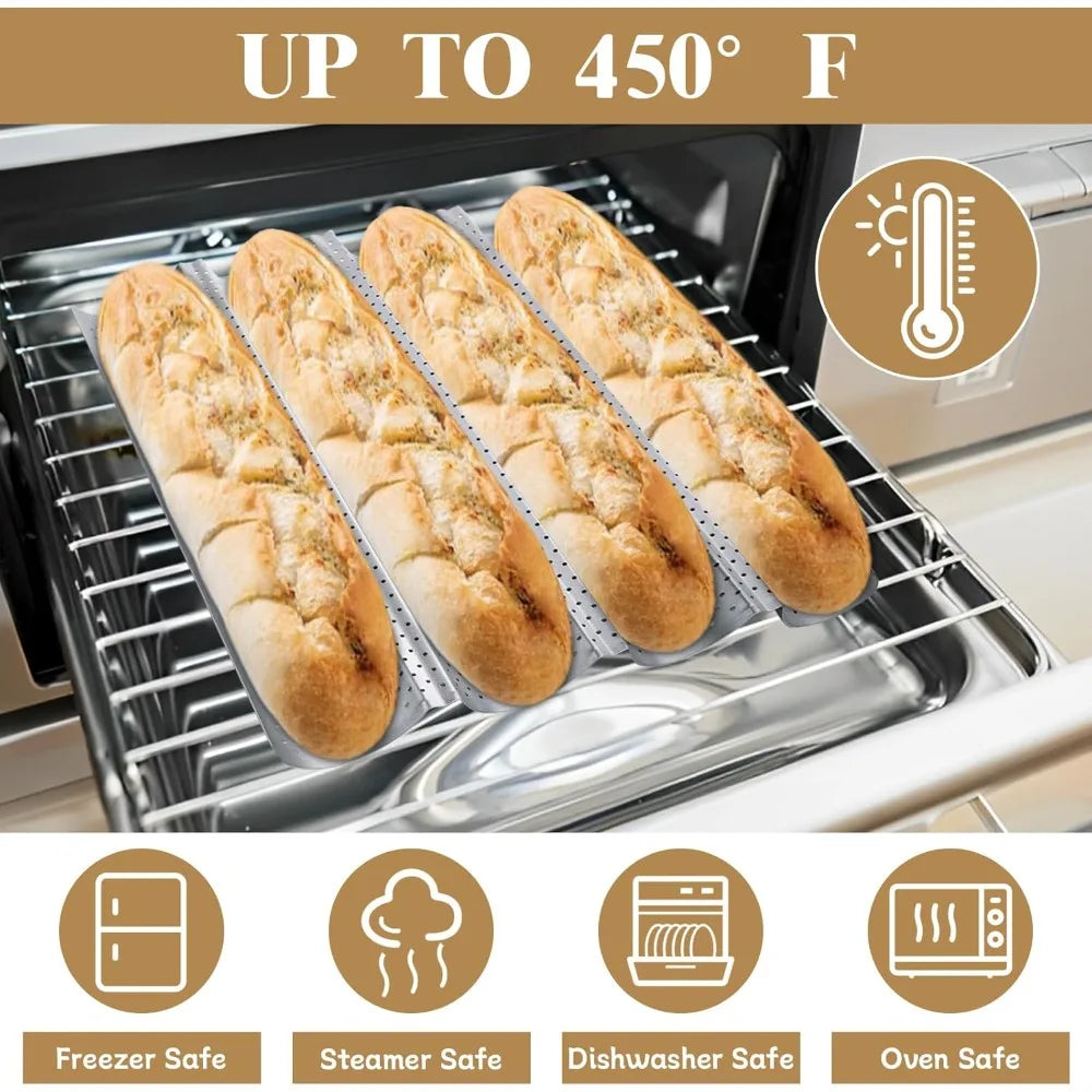 Nonstick Perforated Baguette Bread Pan – 4-Loaf French Bread Tray