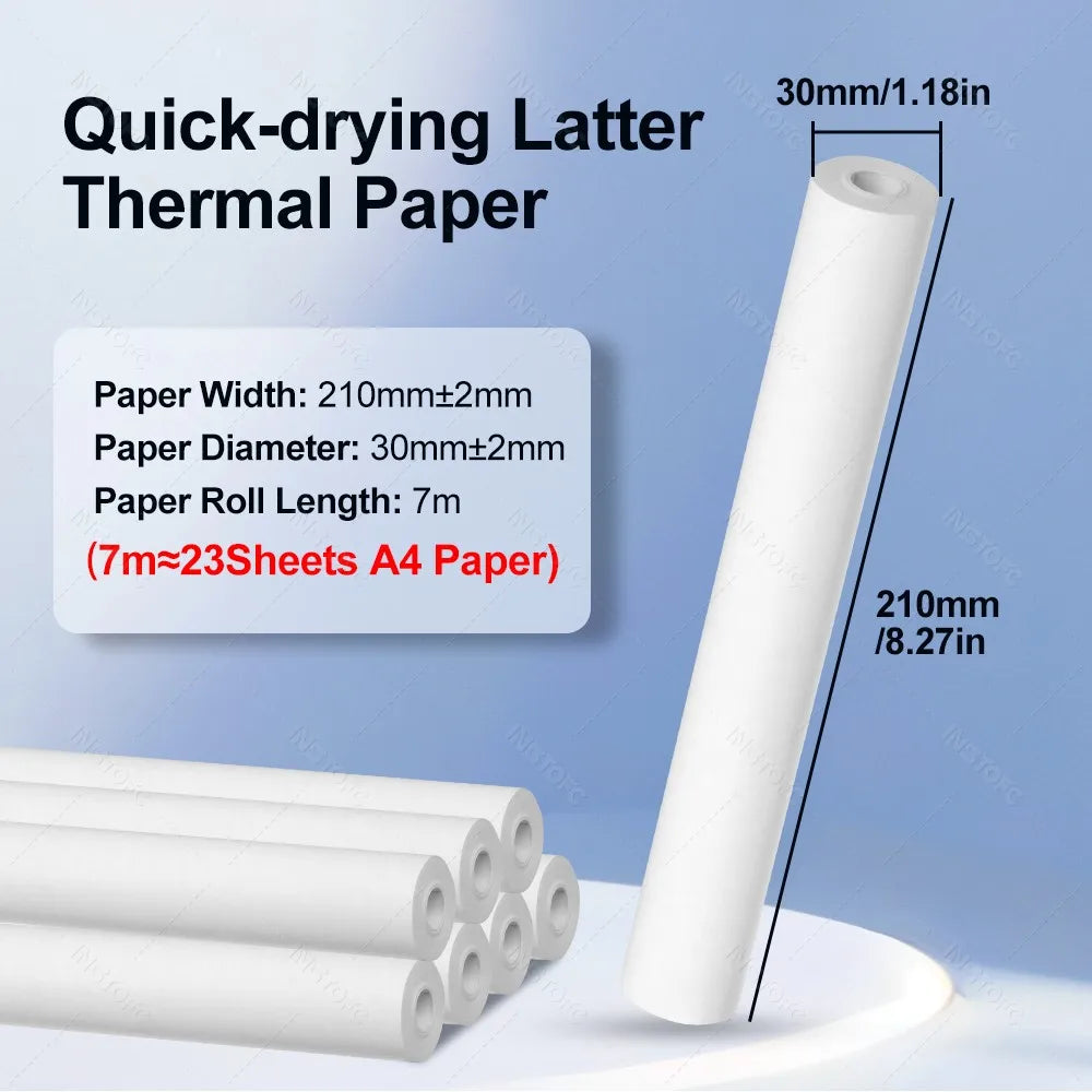 PeriPage A4 Thermal Paper Rolls 210mm BPA-Free – 7M Per Roll