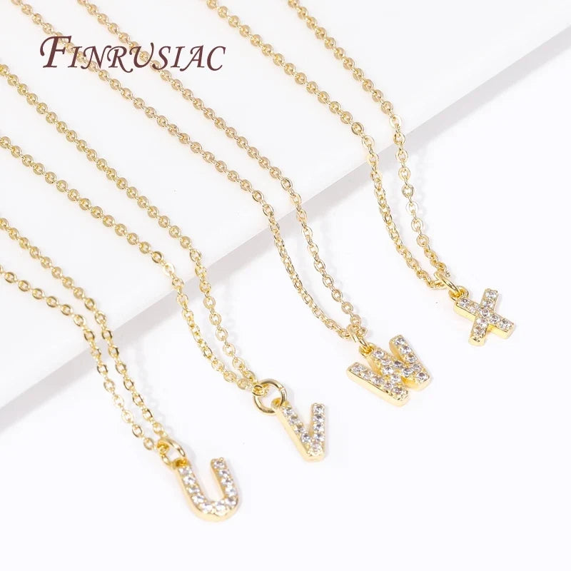 18K Gold Plated Zircon Letter Pendants A-Z Alphabet Charms