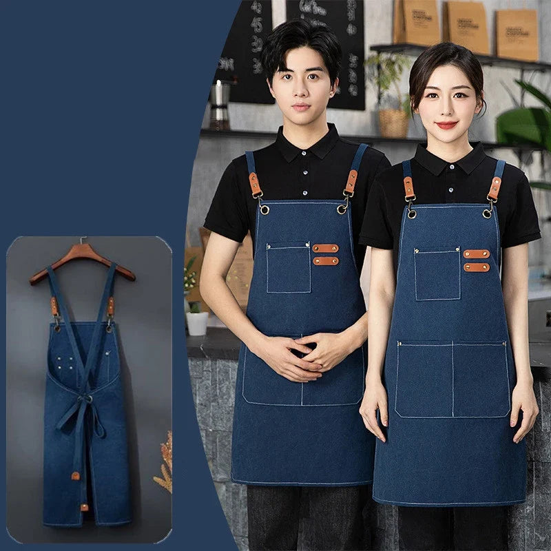 Canvas Apron with Tool Pockets – Oil-Proof Kitchen Apron