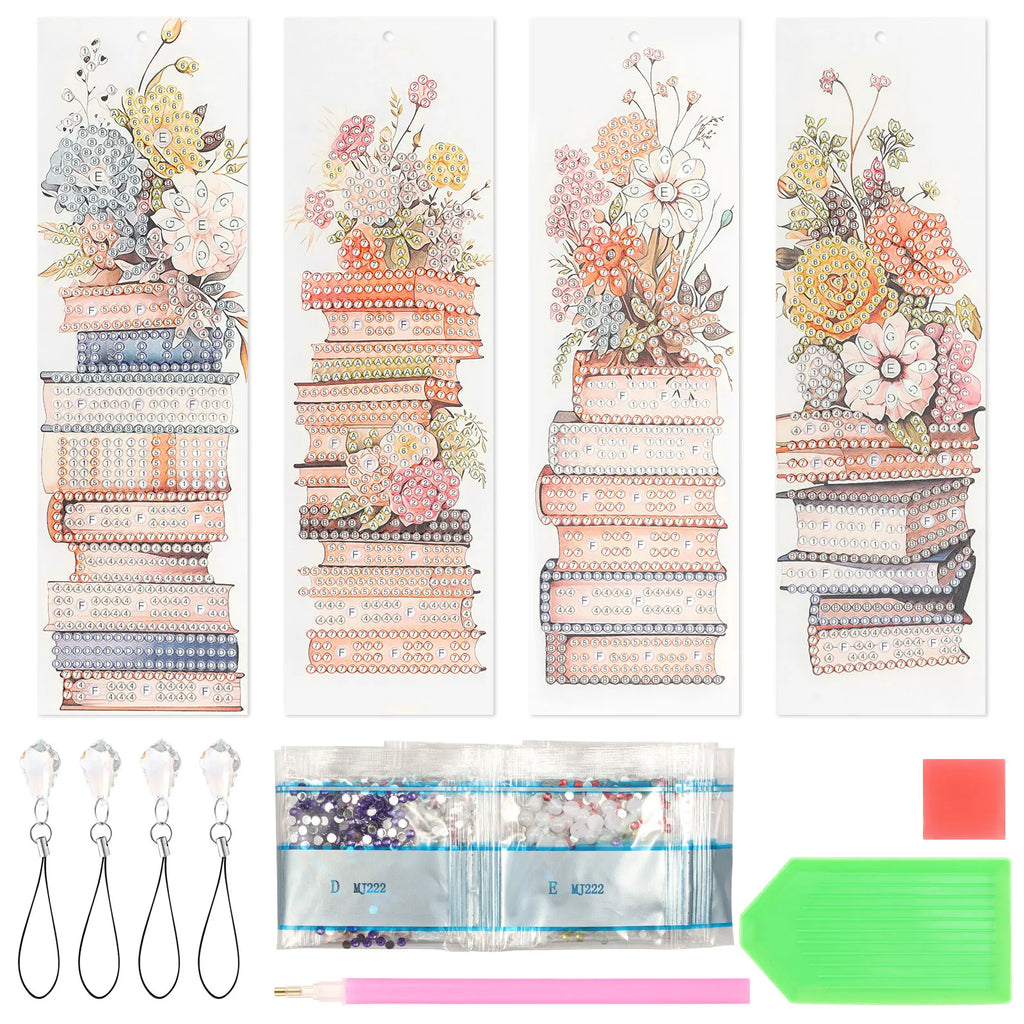 4-Pack Diamond Art Bookmark Kit – DIY Rhinestone Bookmarks