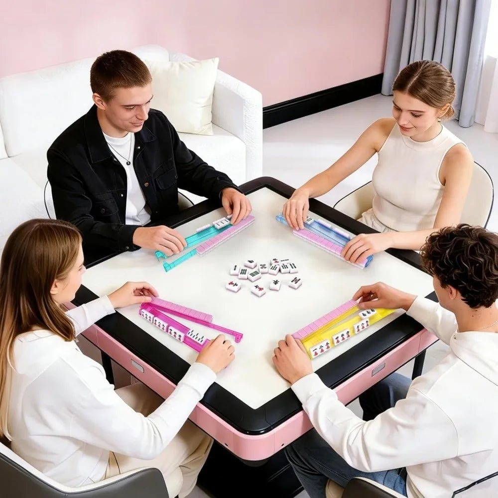 Crystal Clear Non-Slip Mahjong Tile Rack with Pusher Ruler