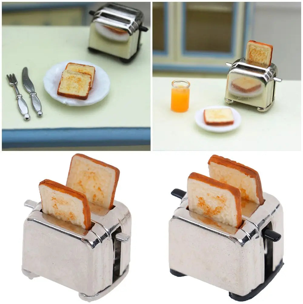 Miniature Dollhouse Toaster Set | 1:12 Kitchen Toy with Bread