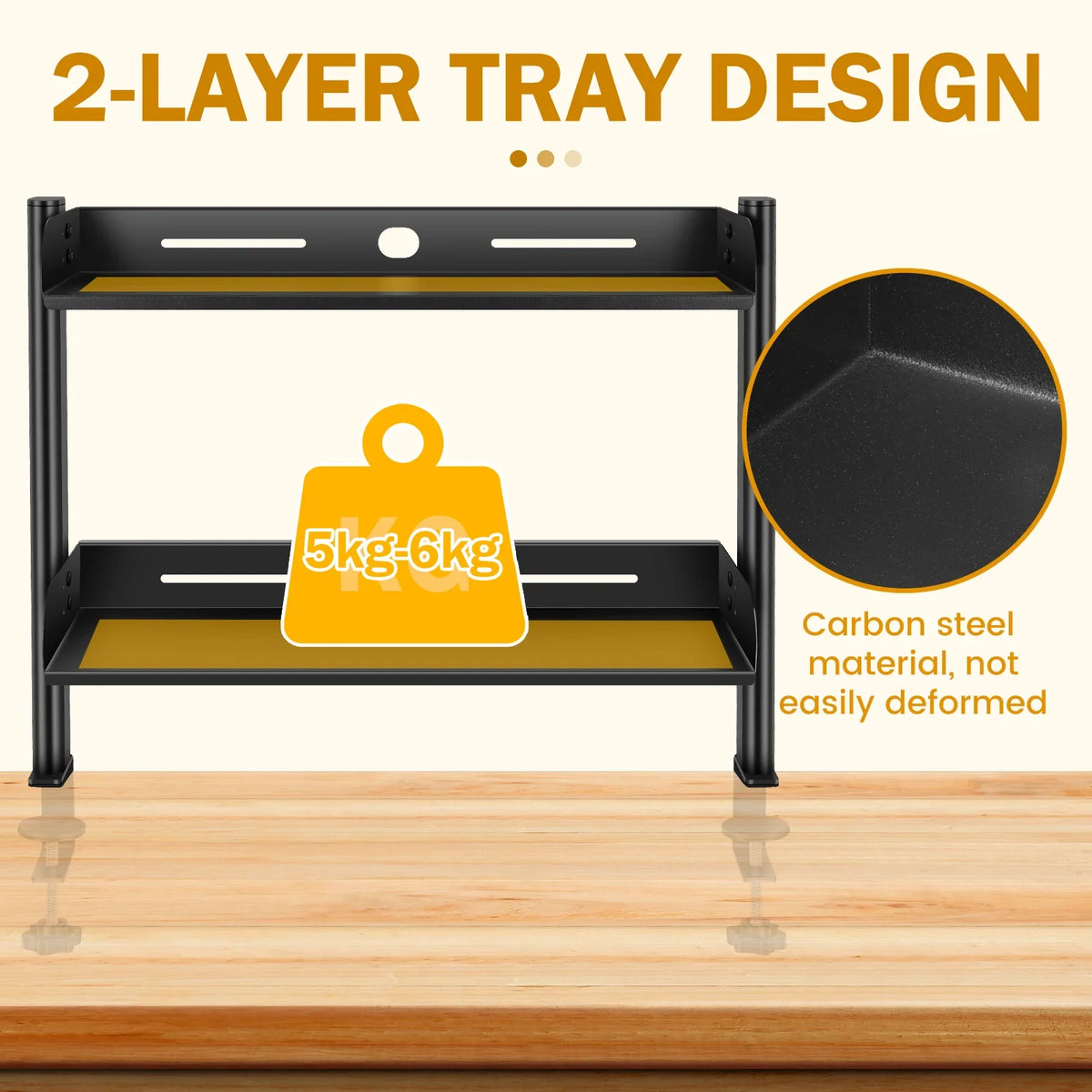 2-Tier Clamp-On Desk Shelf | Carbon Steel Desktop Organizer