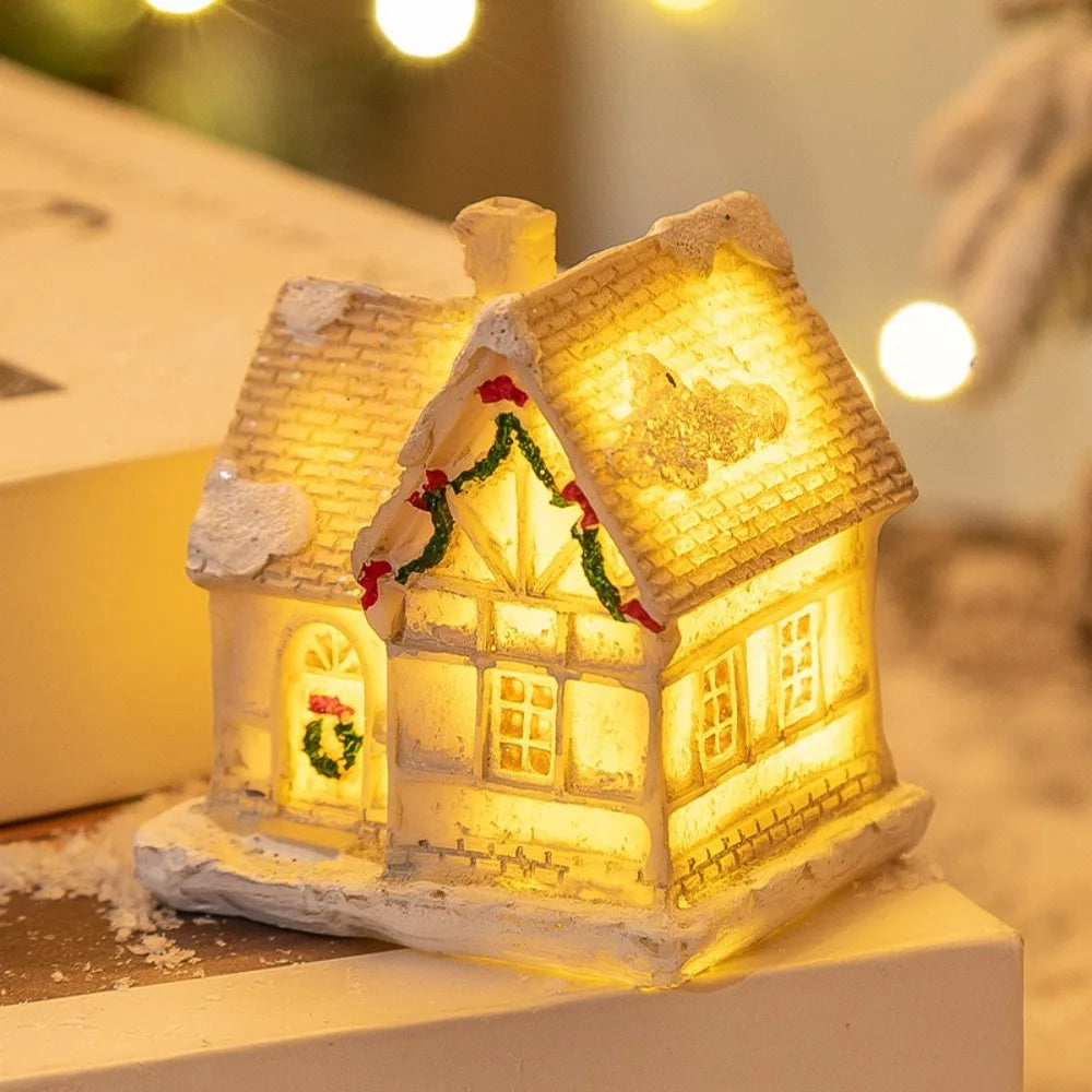 LED Miniature Christmas Village House Resin Ornament Decor