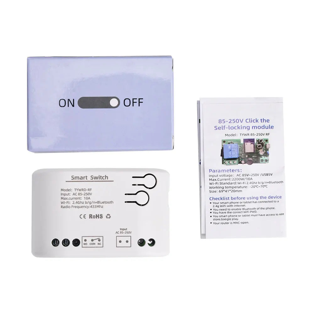 Tuya Wi-Fi Smart Relay Switch Module 1CH 10A RF 433MHz DC/AC