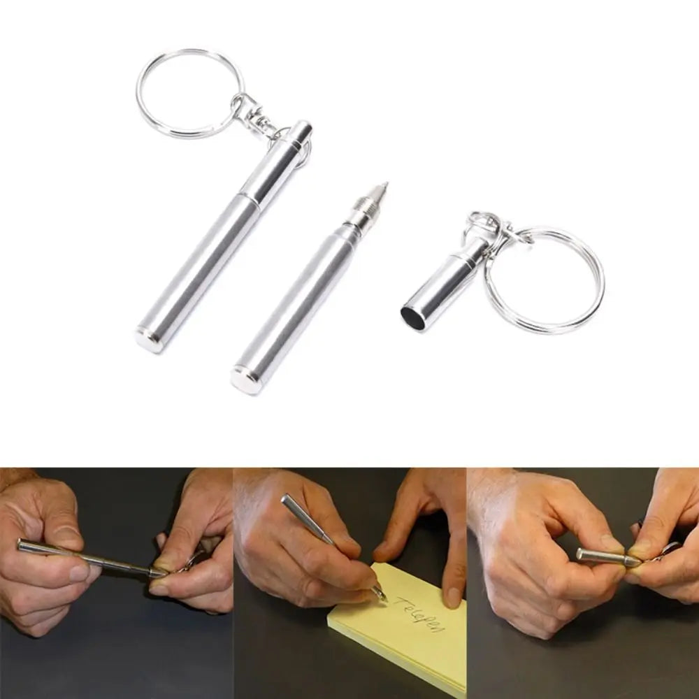 Stainless Steel Telescopic Pocket Pen with Keychain