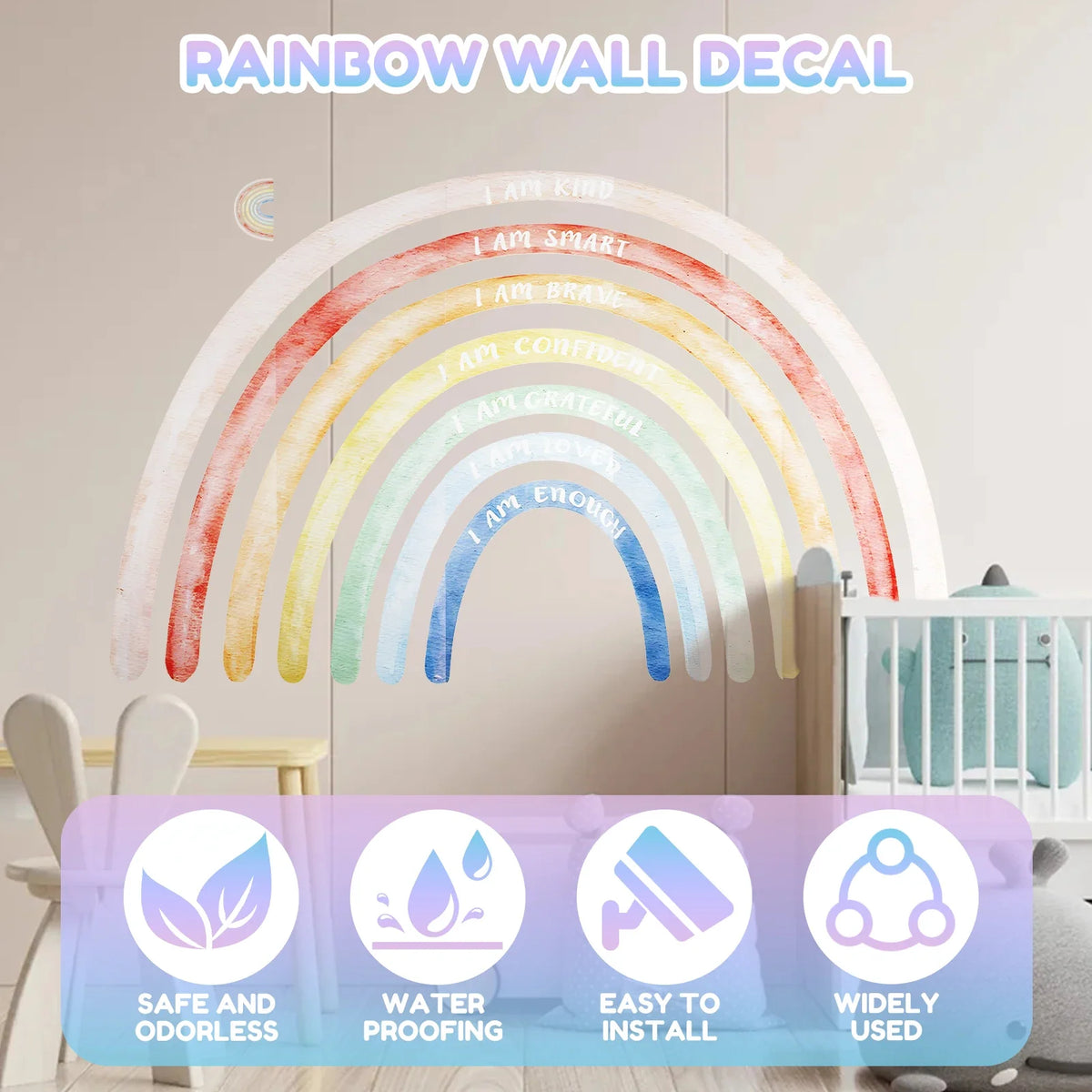 Colorful Rainbow Boho Wall Decals – Large 5-Piece PVC Sticker