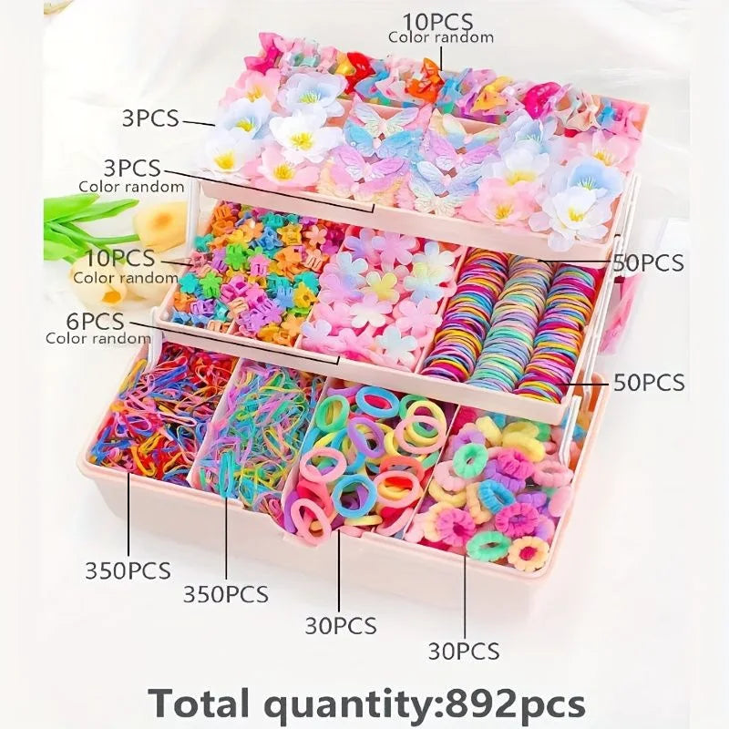 881Pcs Kids Hair Accessories – Clips, Ties & Scrunchies Set