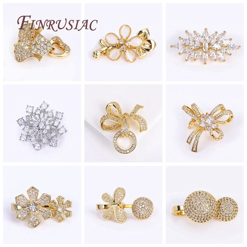 18K Gold Plated Zircon Magnetic Pearl Clasp | DIY Jewelry Findings
