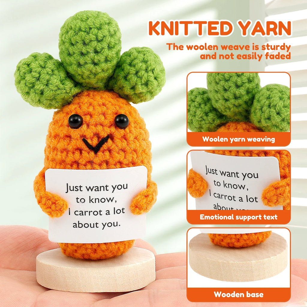 3 Handmade Crochet Animal Dolls with Motivational Cards & Wood Bases