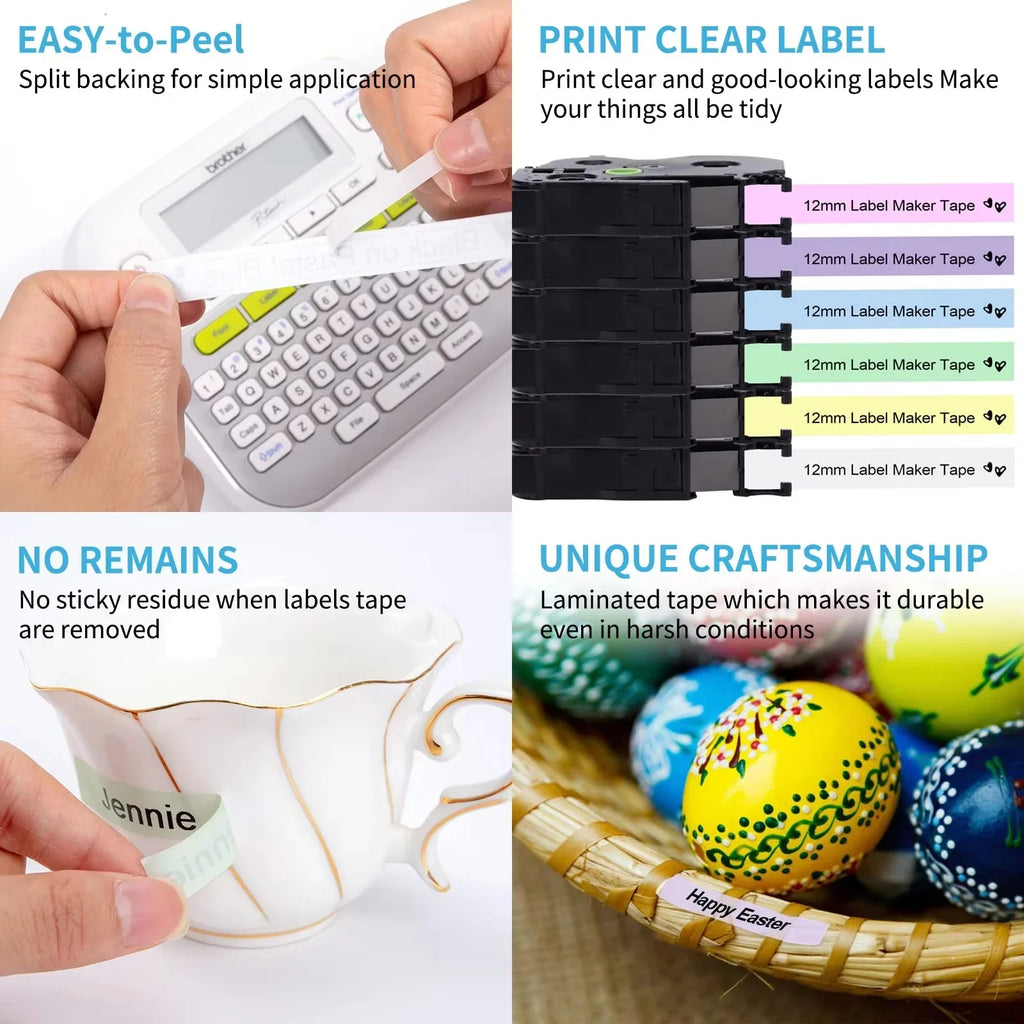 Labelife 12mm Mixed Pale Matte Label Tapes for Brother P-Touch 5-Pack