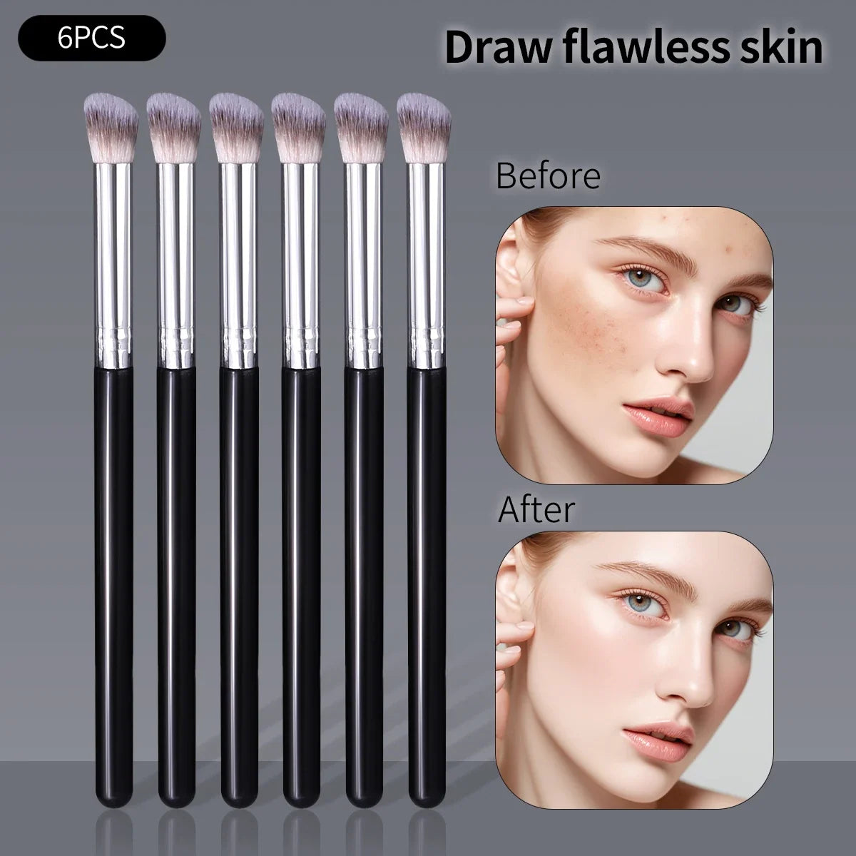 6-Piece Flat Head Precision Concealer Brush Set | Wool Fiber