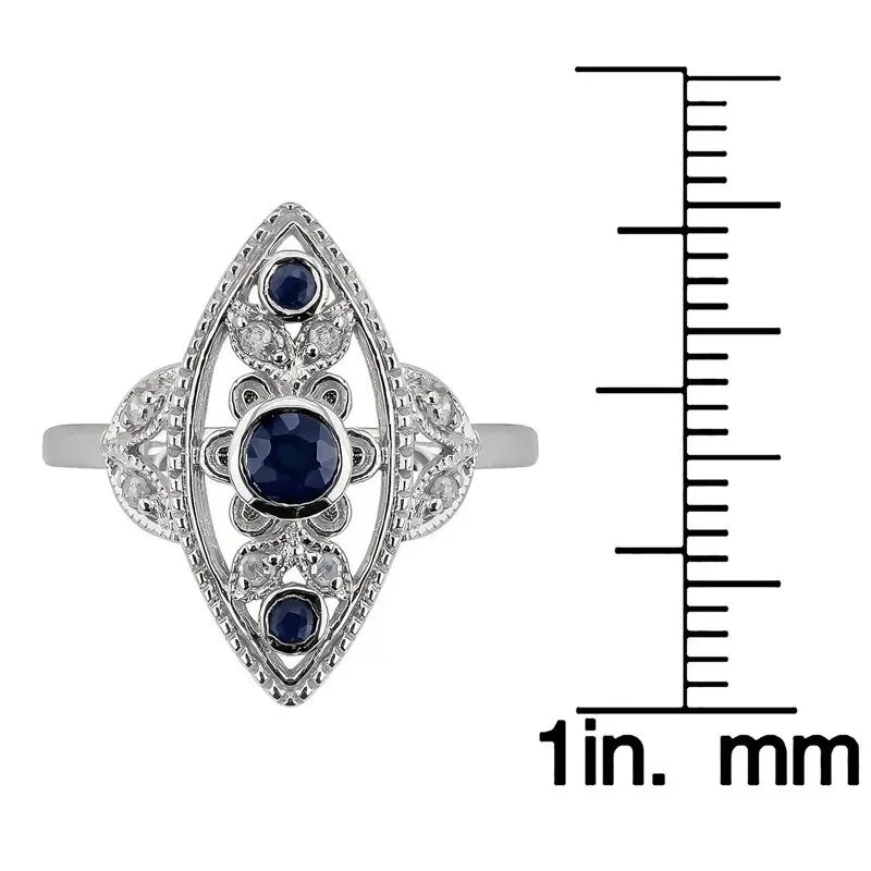 Vintage Silver Blue Zircon Ring – Antique Style | Sizes 6–10