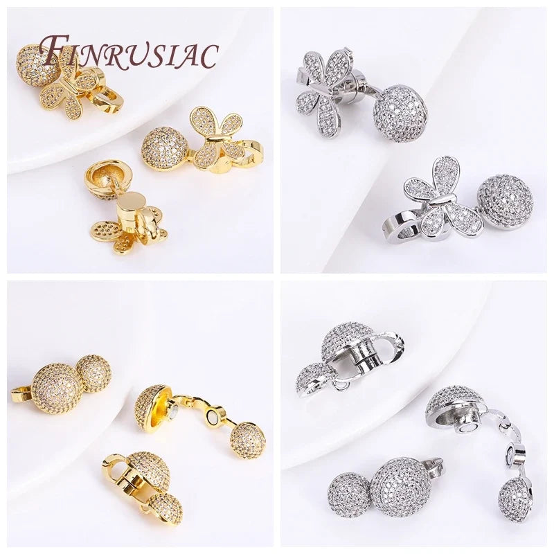 18K Gold Plated Zircon Magnetic Pearl Clasp | DIY Jewelry Findings