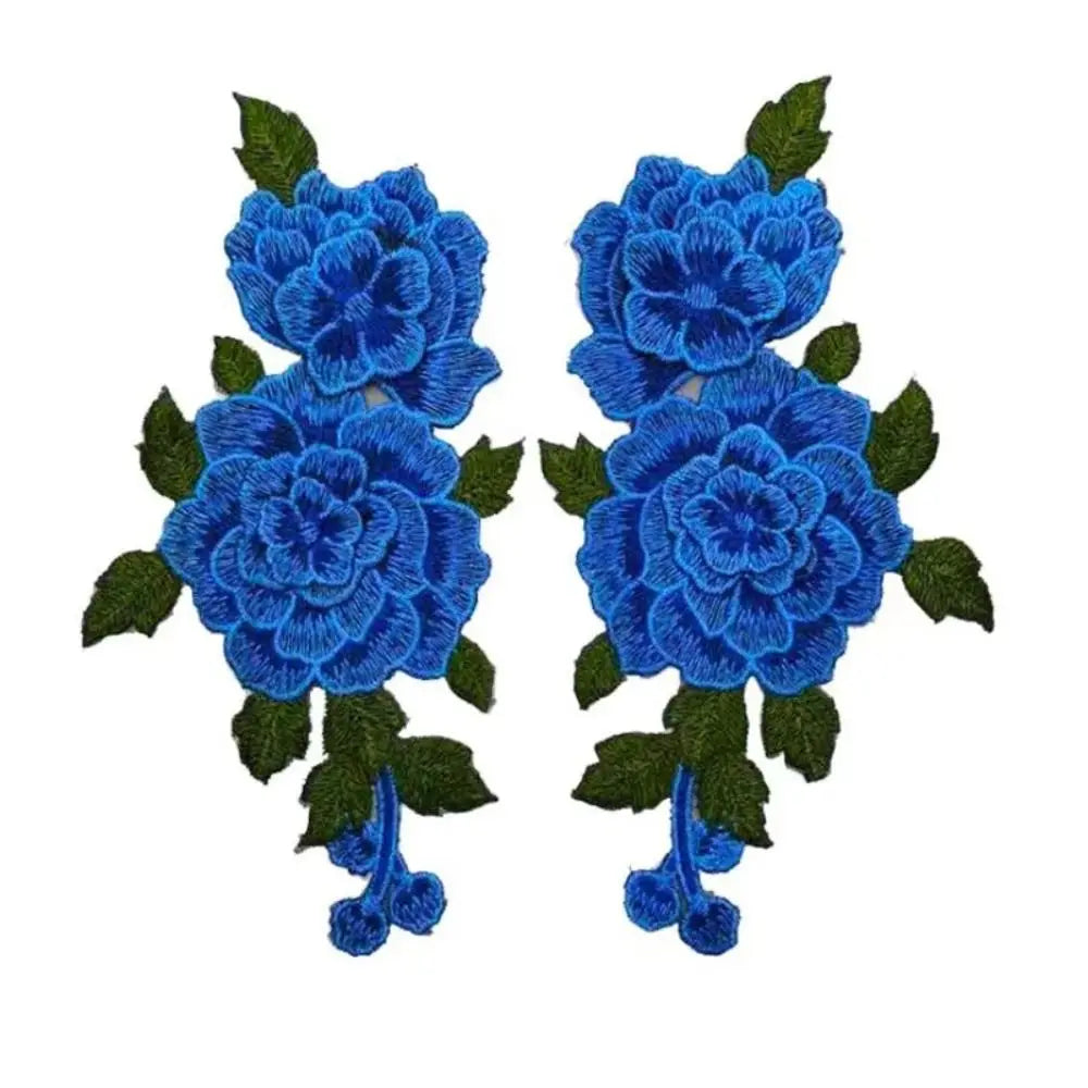3D Flower Embroidery Sew-On Applique Patch Red 24x12cm