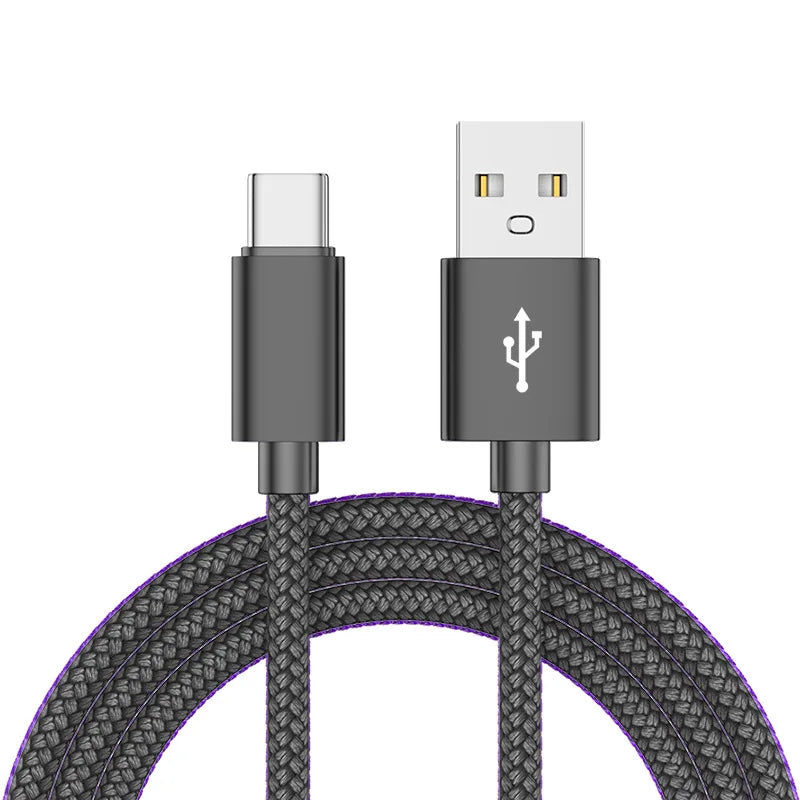 Nylon USB-A to USB-C Fast Charging Cable 1M 2M 3M 5A