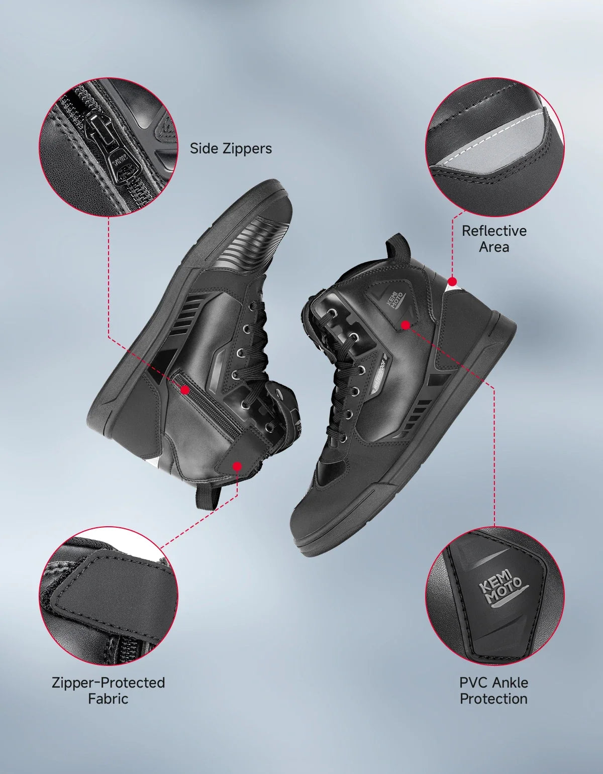 KEMITOUR Men's Waterproof Motorcycle Shoes | Ankle Protection