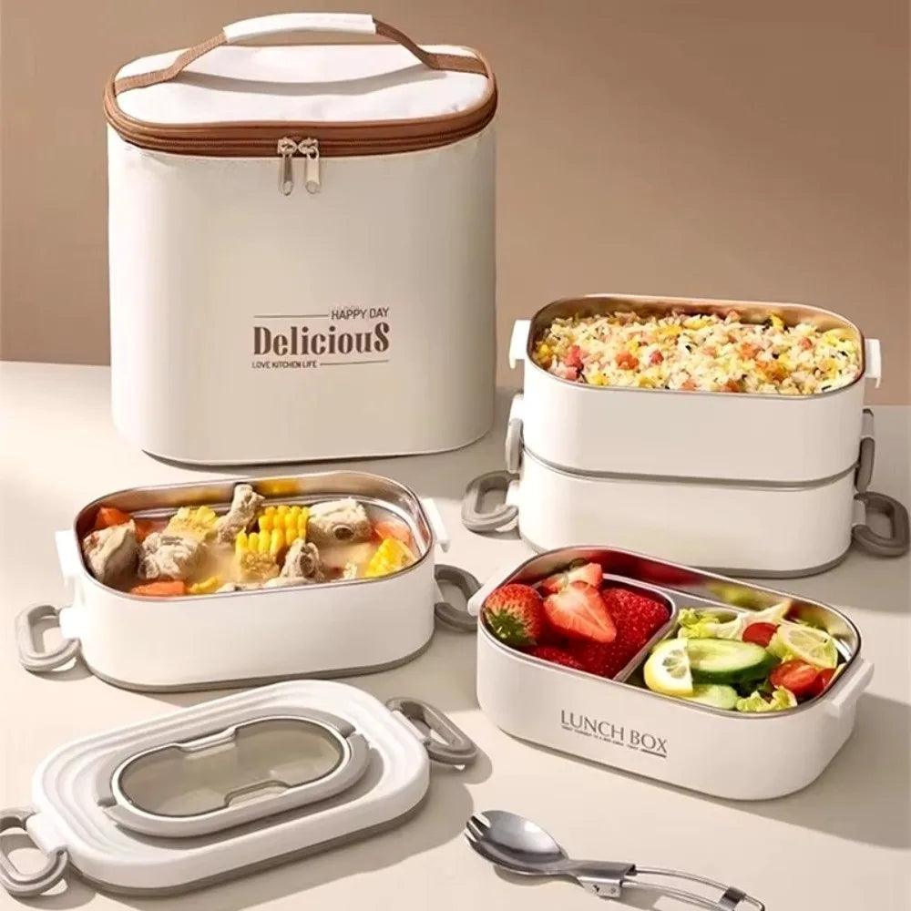 Stainless Steel Thermal Lunch Box Set – Stackable & Insulated