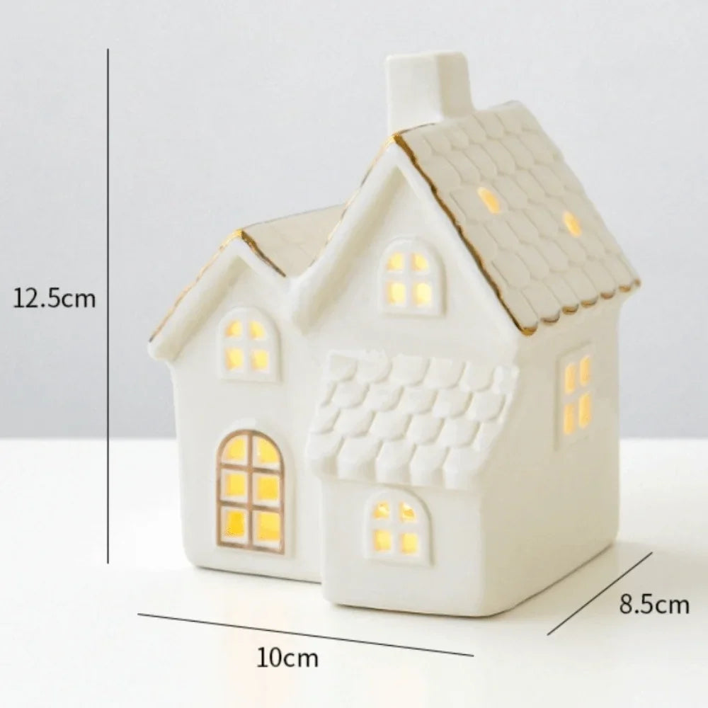 LED Light-Up Ceramic Christmas Village Houses | White Porcelain
