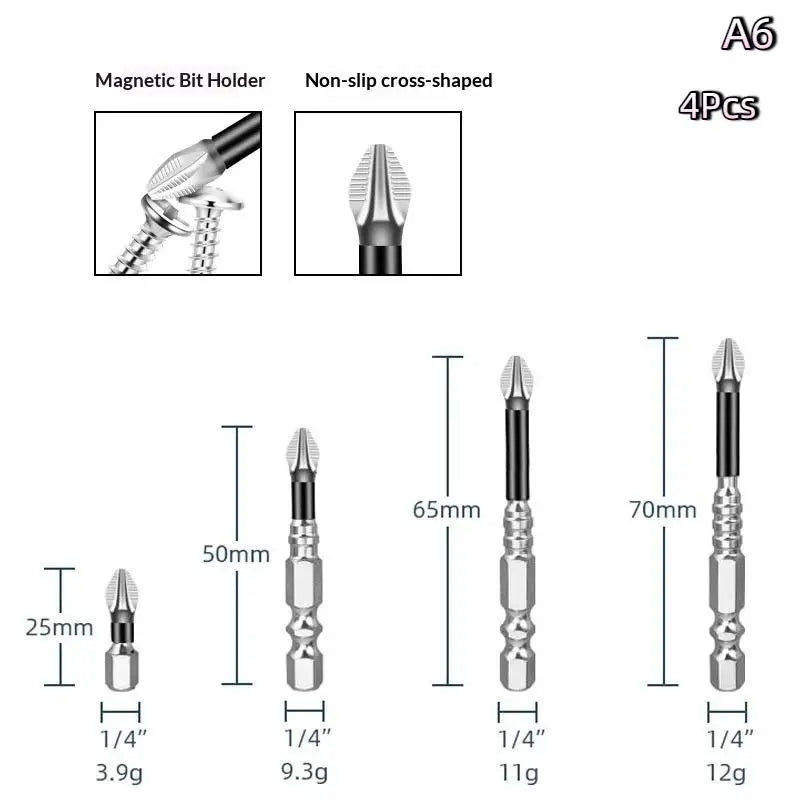 K5 Magnetic Screwdriver Bits Set – Anti-Slip S2 Steel, 6 Sizes