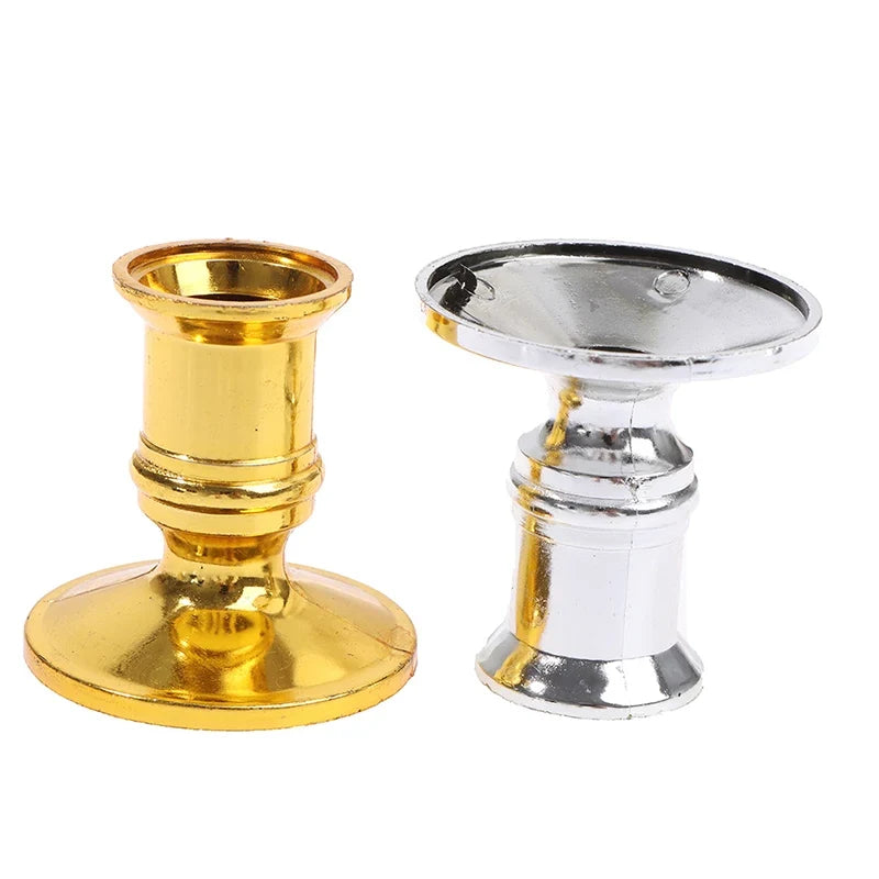 2-Pack Plastic Candlestick Holders – Gold & Silver Home Decor