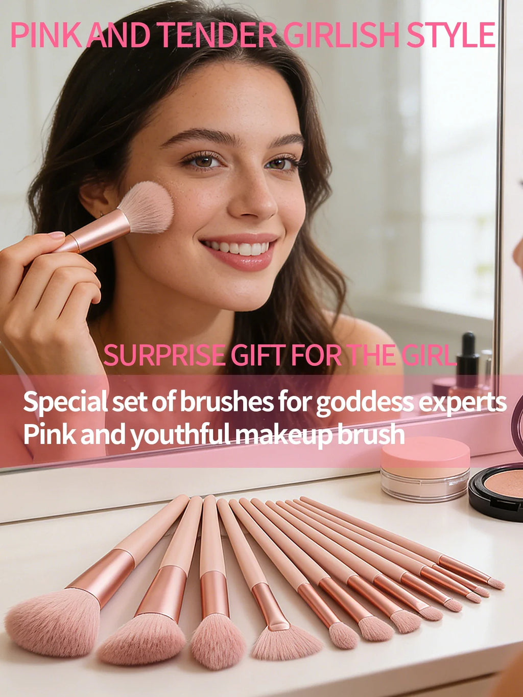 18-Piece Pink Makeup Brush & Beauty Tool Set with Puffs