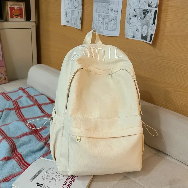 Lightweight Nylon Student Backpack – Solid Color, Zipper