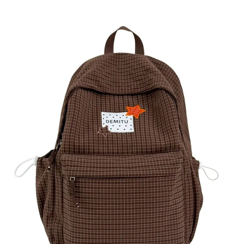 Milky Pink Star Patch Girls Backpack – Soft Flannel School Bag