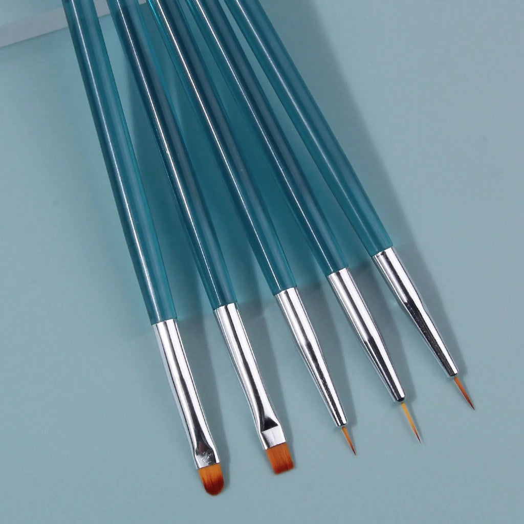 5-Piece Nail Art Brush Set – Liner, Fan, Dotting & Gel Tools