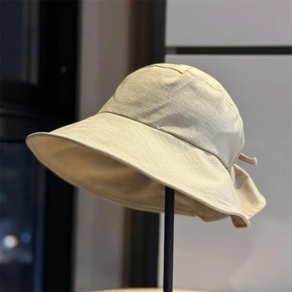 Women's Wide Brim Foldable Bucket Sun Hat with Bow Accent