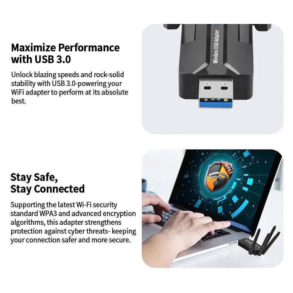 STONEGO WiFi 6 USB 3.0 Adapter 1800Mbps Dual Band 4 Antennas