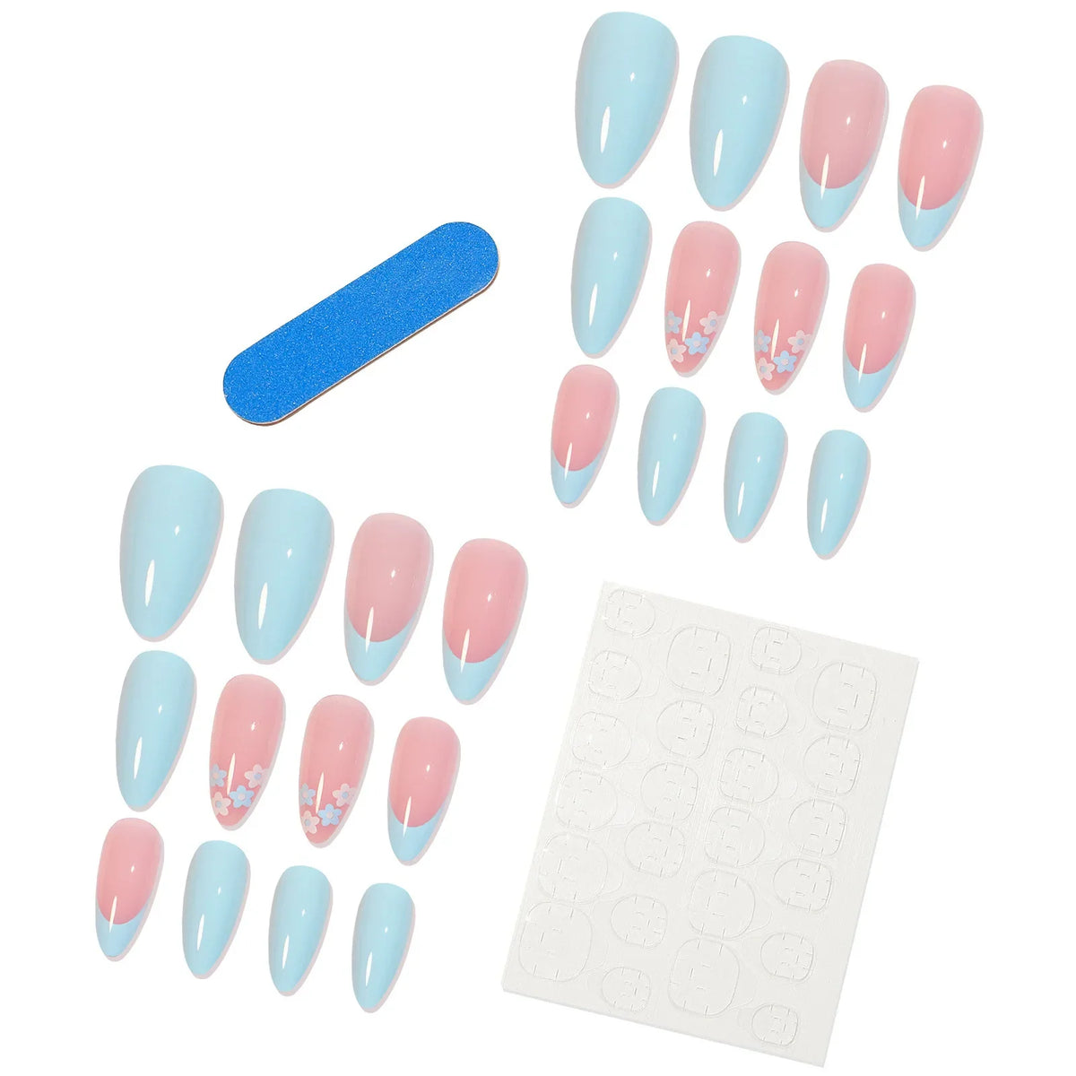 Almond Press-On Nails L – Floral Rhinestone False Nail Tips
