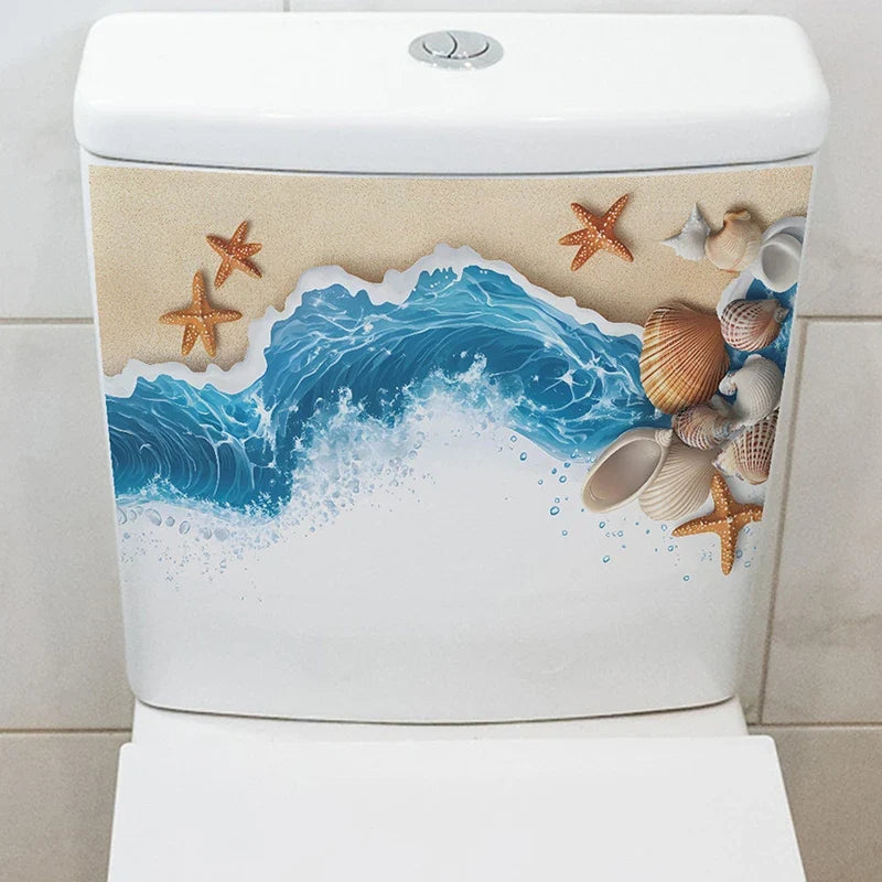 Ocean Shell Toilet Seat Waterproof Sticker – Coastal Décor