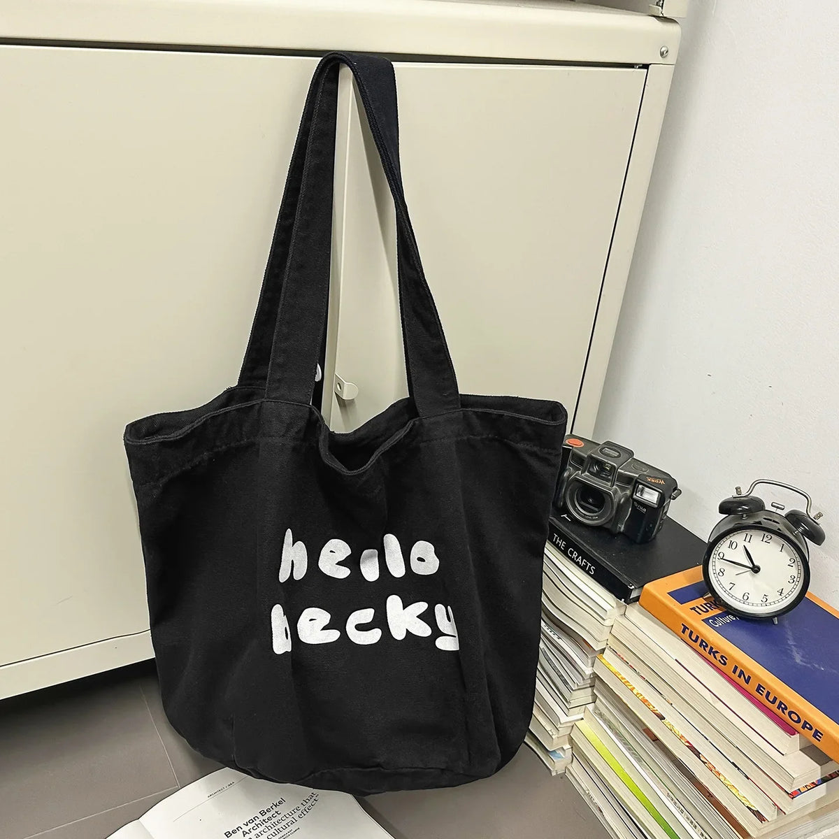 Vintage Washed Canvas Tote Bag – Large Women's Shoulder Bag