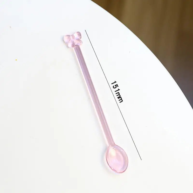 Pink Bow Glass Coffee Spoon – Long Handle Stirring Teaspoon