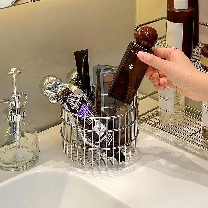 Stainless Steel Round Makeup Brush & Cosmetic Organizer